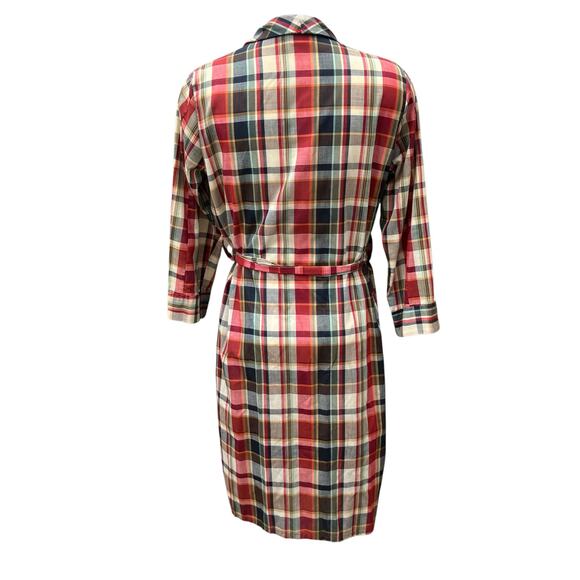 VTG Rabhor Robe One Size Belted Red Plaid Lightweight Cotton Blend  Loungewear - Picture 6 of 14